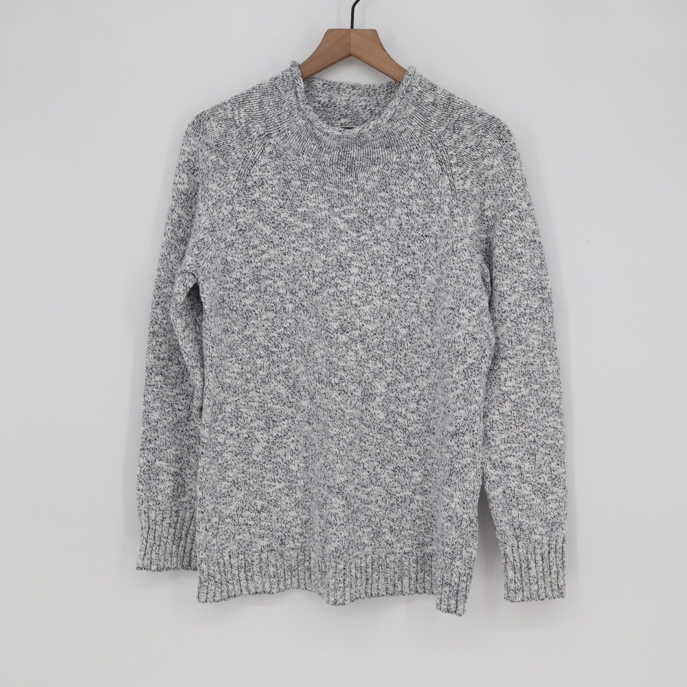 L.L.Bean Sweater Mens M Blue Marled Cotton Mock Neck Raglan Excellent